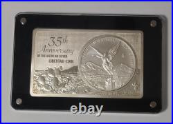 2017 Mexico Libertad 1 Oz Mounted In 2 Oz Fine Silver Bar 35th Anniversary