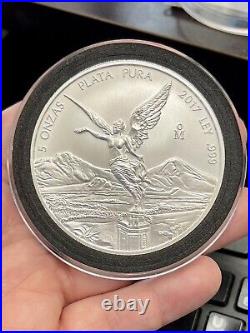 2017 Mexico Libertad 5oz Fine Silver BU Coin with Airtite 5 Onzas Plata Pura