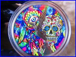 2018 DAY OF THE DEAD NEON Color Ruthenium Mexico Libertad 1oz Silver Coin NO COA