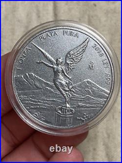 2018-MO Mexico Libertad 1 Onza Antiqued Silver Coin In Capsule GEM