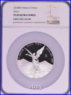2018 Mexican Libertad 5oz Silver Proof Coin NGC PF 69 UCAM