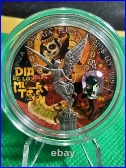 2018 Mexico Libertad el Dia de los Muertos Colorized Art Coin Crystal Skull #4