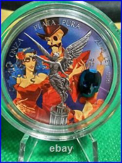 2018 Mexico Libertad el Dia de los Muertos Colorized Art Coin Crystal Skull #5