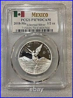 2018 Mexico Proof Libertad 1/2 oz. 999 Silver Coin PCGS PR70DCAM EXTREMELY RARE