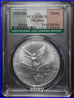 2018 Mexico Silver Libertad 1 Onza PCGS MS70 First Strike Flag Label