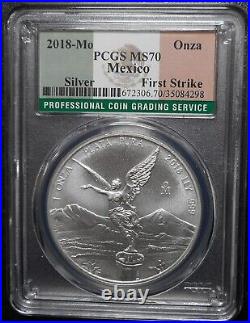 2018 Mexico Silver Libertad 1 Onza PCGS MS70 First Strike Flag Label 4298