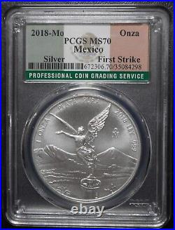 2018 Mexico Silver Libertad 1 Onza PCGS MS70 First Strike Flag Label 4298