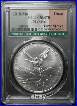 2018-Mo 1-ONCE MEXICO LIBERTAD WINGED VICTORY KM#639 PERFECT PCGS MS-70 TOP POP