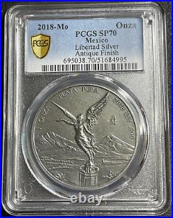 2018-Mo 999 Silver Mexico Antiqued Libertad Onza Plata Pura PCGS SP70 Gold Label 2018-Mo 999 Silver Mexico Antiqued Libertad Onza Plata Pura PCGS SP70 Gold Label