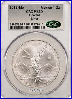2018-Mo Mexico 1 oz Silver Libertad Graded By CAC MS-69! Minted 300K
