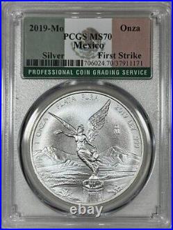 2019-mo Pcgs Ms70 Mexico 1 Oz Libertad Onza First Strike Flag Label Silver D215