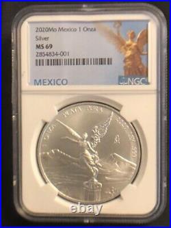 2020 1 oz. Mexican Silver Libertad Coin NGC MS69 Mexico Label