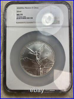 2020 MEXICAN LIBERTAD NGC MS70 5 Oz Silver BU Coin Spot Free Low Mintage