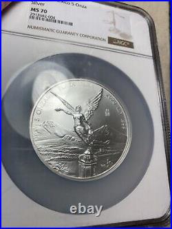 2020 MEXICAN LIBERTAD NGC MS70 5 Oz Silver BU Coin Spot Free Low Mintage