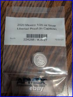 2020 Mexico 1/20oz Silver Libertad Proof (In Capsule). Unopened