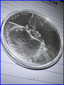 2020 Mexico Libertad 5 Onzas 5oz Fine Silver Coin BU in Cap Low Mintage 8,900
