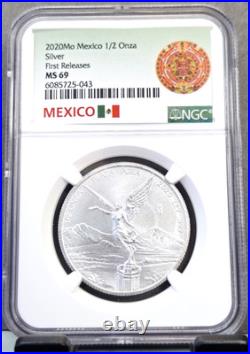 2020 Mexico Silver Libertad 1/2 Onza Ngc Ms 69 First Releases Rare 1/2 Oz