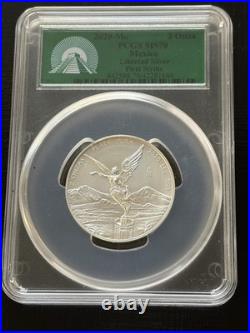 2020 Mo 2 oz Mexican Silver Libertad PCGS MS 70 First Strike. 999 Silver Green L