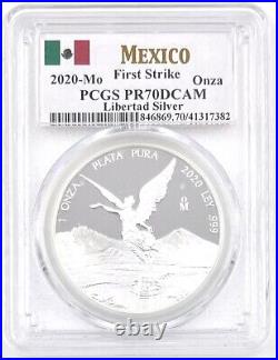 2020-Mo First Strike Onza PCGS PR70DCAM Libertad Silver