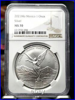 2021 1 oz Silver Mexican Libertad Coin Mexico BU NGC MS 70 Old Brown Label