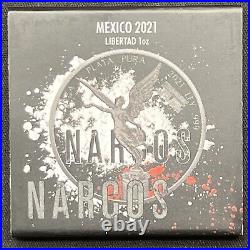 2021 1oz Mexico Libertad Narcos Sangre y Yayo Edition. 999 Silver Coin 073/250