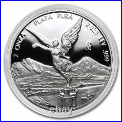 2021 Mexico Libertad 2 oz PROOF Mexican Silver Coin CRACKED CAPSULE TONED