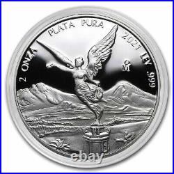 2021 Mexico Libertad 2 oz PROOF Mexican Silver Coin in direct fit capsule