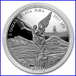 2021 Mexico Libertad 5 oz PROOF Mexican Silver Coin in direct fit capsule