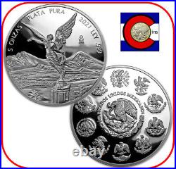 2021 Mexico Libertad 5 oz PROOF Mexican Silver Coin in direct fit capsule