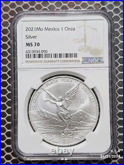 2021 Mo Mexico 1 oz Silver Libertad Onza NGC MS70 BU UNC Key Date Coin Round