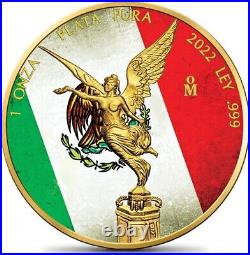 2022 1 Oz Silver MEXICAN FLAG LIBERTAD Gilded Colored Coin
