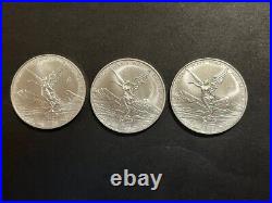 2022 BU Mexican Libertad 1 Oz. 999 Silver lot of 3