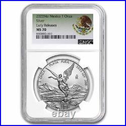 2022 Mexico 1 oz Silver Libertad MS-70 NGC (ER, Coat of Arms)