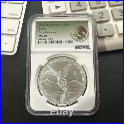 2022 Mexico 1 oz Silver Libertad MS-70 NGC (ER, Coat of Arms) Beautiful Coin