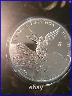 2022 Mexico 1 oz Silver Libertad Proof (In Capsule). 999 Fine Silver Onza Plata