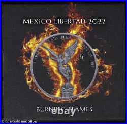 2022 Mexico 1oz Silver Colorized Libertad Burning Flames in OGP