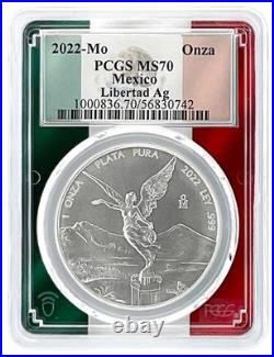 2022 Mexico 1oz Silver Libertad PCGS MS70 Flag Picture Frame