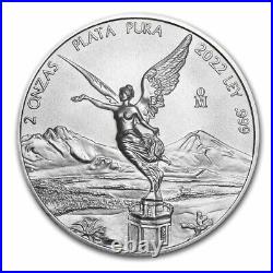 2022 Mexico Libertad 2 Oz Silver 999 Plata Coin BU Uncirculated Onza in Capsule