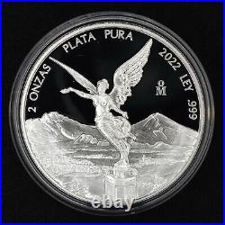 2022 Mexico Libertad. 999 2 oz. Onza Silver Proof in Capsule, Mintage = 1,700