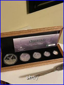 2022 Proof Mexican Libertad 5 Coin Set w Box & Coa Rare Banco De Mexico Silver