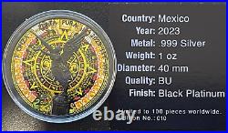 2023 1 Oz Silver MEXICAN AZTEC CALENDAR LIBERTAD Ruthenium Colored Coin #10/100