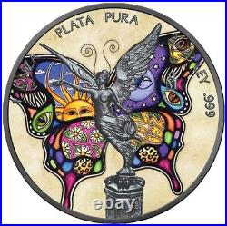 2023 1 Oz Silver Mexican BUTTERFLY LIBERTAD Ruthenium Colored Coin