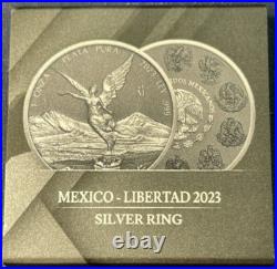 2023 1 Oz Silver Mexican Libertad Silver Ring Ruthenium Colored Mexican Silver