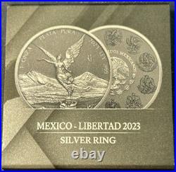 2023 1 Oz Silver Mexican Libertad Silver Ring Ruthenium Colored Mexican Silver