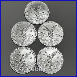 2023 1oz Silver Mexican Libertad MS BU/UNC Amazing Coins. 999 Fine. (Lot Of 5)