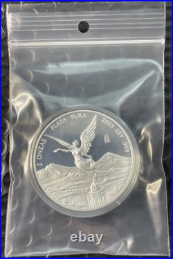 2023 2 Onzas Plata Pura 2 Oz. 999 Silver Mexico Libertad PROOF Coin in Capsule