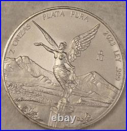 2023 2 oz Mexican Libertad Silver Coin. 999 Fine Silver BU