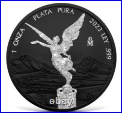 2023 LIBERTAD MEXICO BLACK PLATINUM & DIAMOND DUST 1oz SILVER COIN