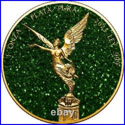 2023 Libertad Precious Gemstones Emerald Dust Gold Gilded 1 oz Silver 500 Minted