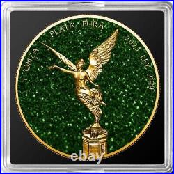 2023 Libertad Precious Gemstones Emerald Dust Gold Gilded 1 oz Silver 500 Minted